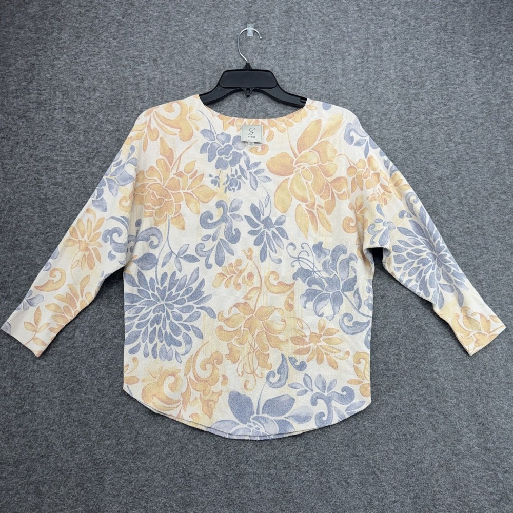 Sioni Blouse Womens S Ivory Floral Polyester Long Sleeve Tunic Top Casual